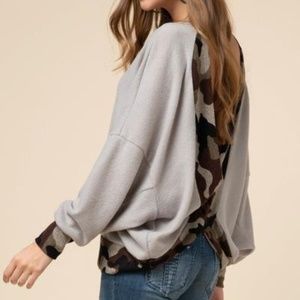 entro Camo Open Back Dolman Sleeve Sweater